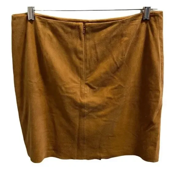 Chelsea 28 Womens Mini Skirt Size Large Brown Suede Faux Wrap Lined - Picture 2 of 5
